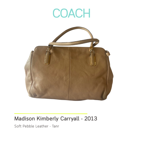 Authentic COACH Madison Kimberly Carryall Tan Pebbled Leather Shoulder Bag Tote 25161
