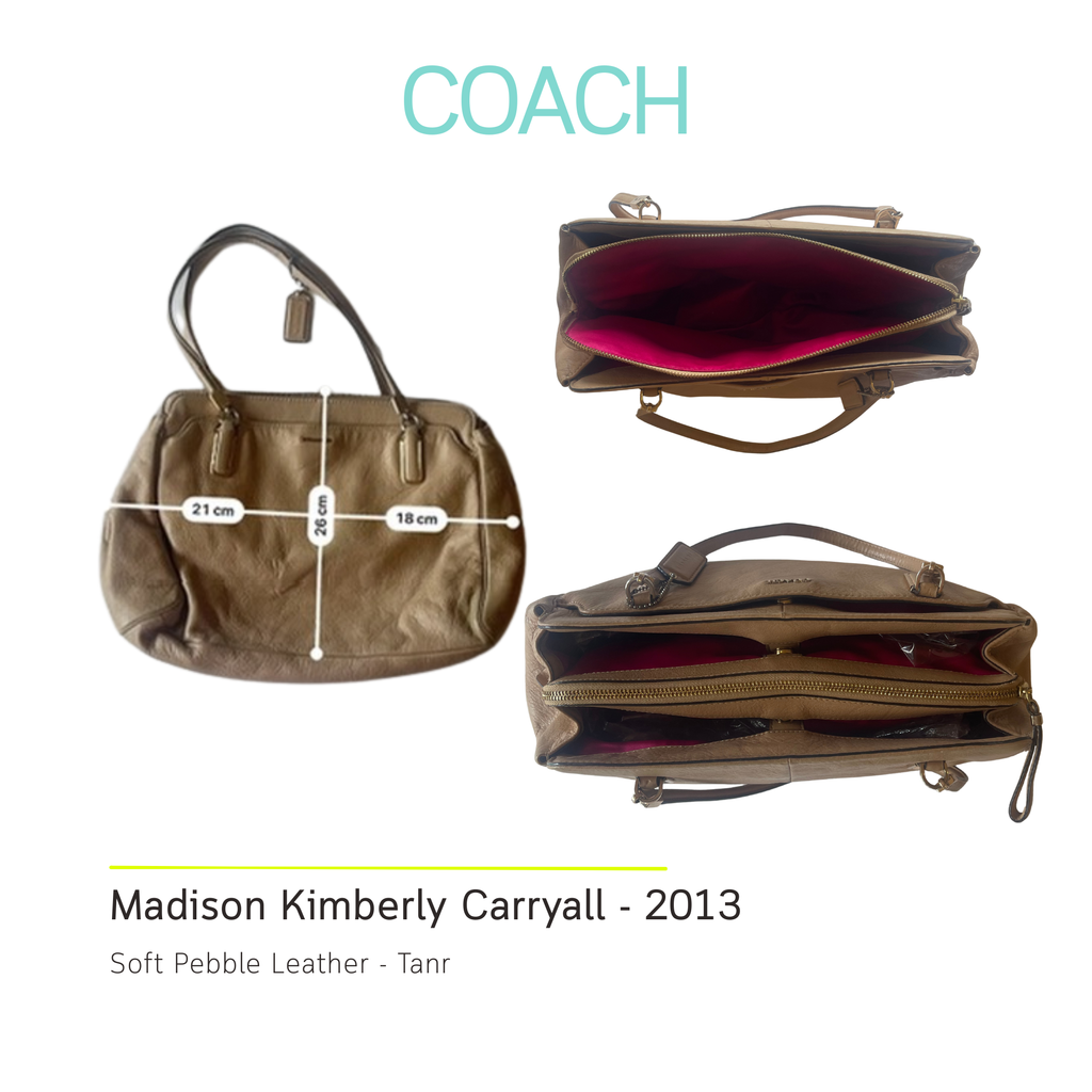 Authentic COACH Madison Kimberly Carryall Tan Pebbled Leather Shoulder Bag Tote 25161