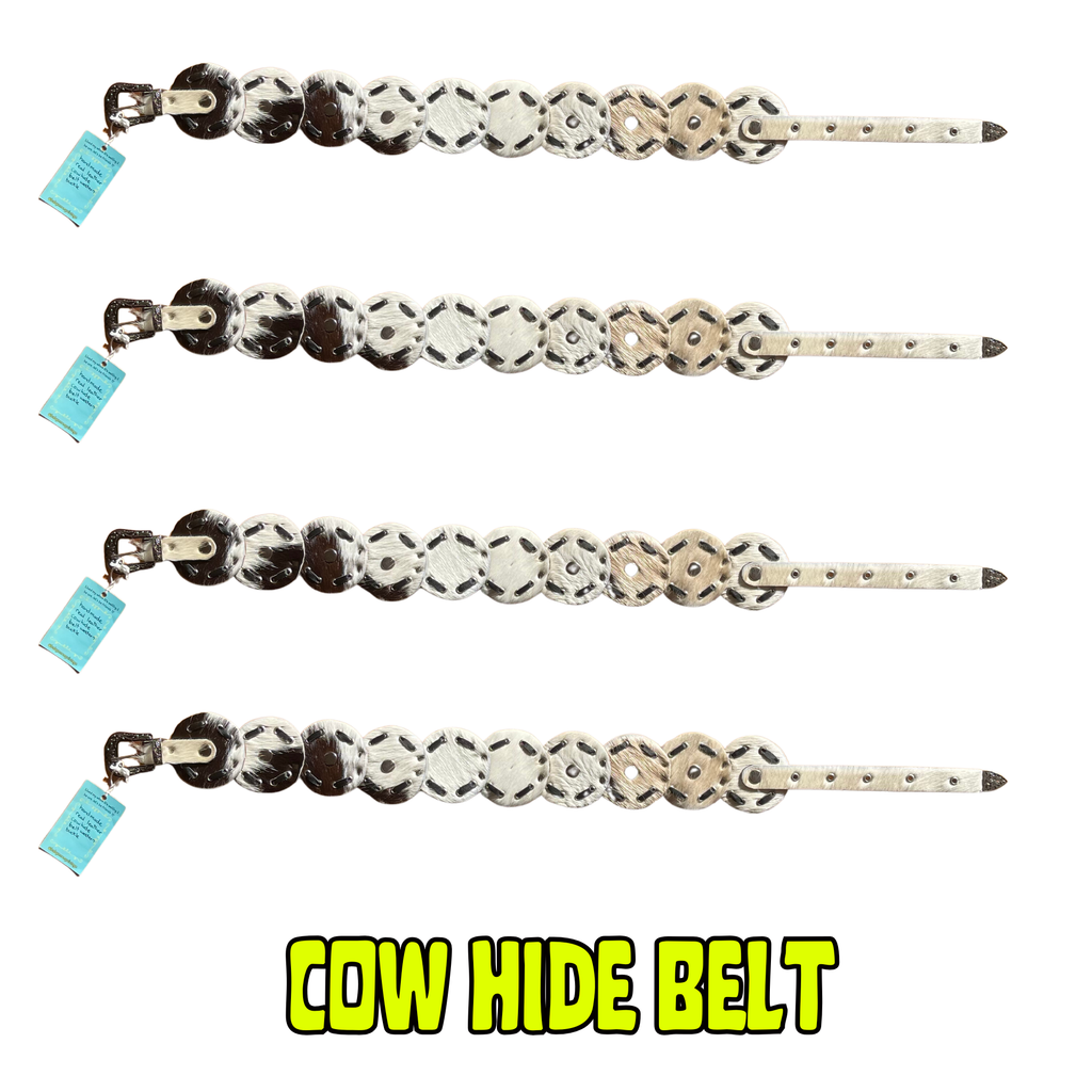 Cow hide belt with western buckle